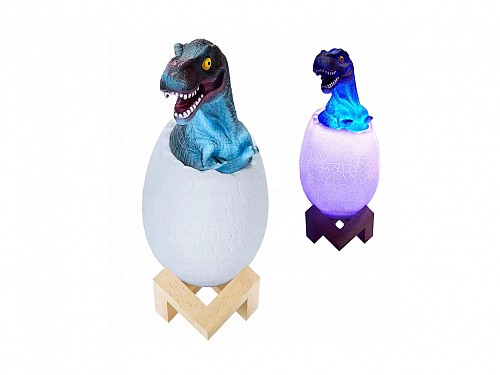 Children's lamp in the shape of a dinosaur, decorative LED lamp, on a wooden base with 7 color changes